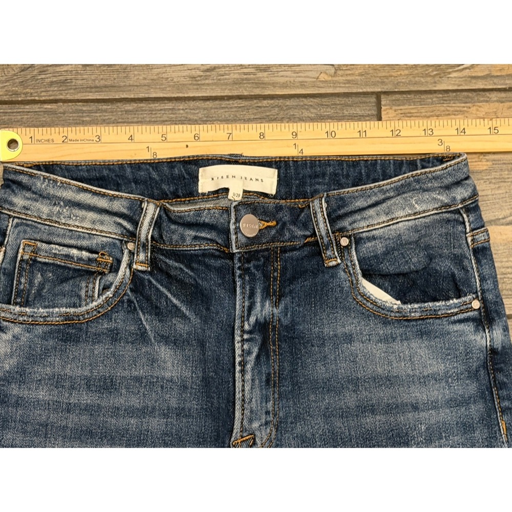 Risen Jeans High Rise Wide Leg Distressed Raw Hem Cropped Denim Blue Size 9/29 - Picture 6 of 10